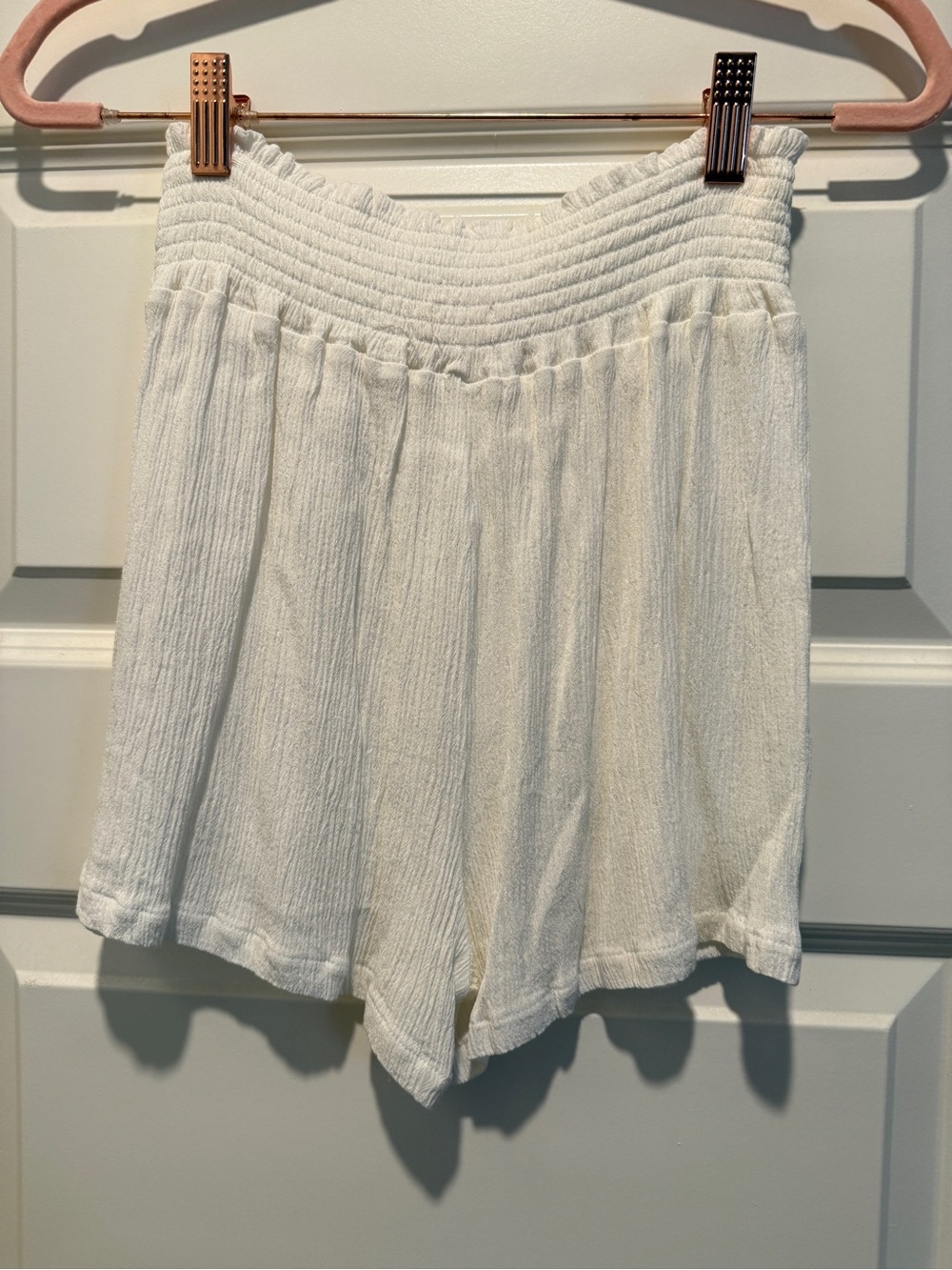 Women's High-Waist White Textured Swimsuit Cover-Up Shorts - Picture 4 of 8